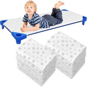 Peryiter 12 Pcs Nap Mat Sheets Cot Sheets for Daycare Toddler Standard Size 24" x 51" Star Pattern with Corner Elastic Loops Bed Fitted Cot Crib for Children Kids Boys Girls (White)