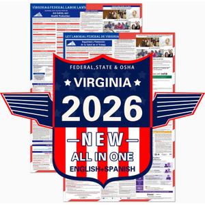 2026 Virginia State and Federal Labor Laws Poster  OSHA Compliant Laminated 24" x 36" English and Spanish Bundle 2 Pack Folded