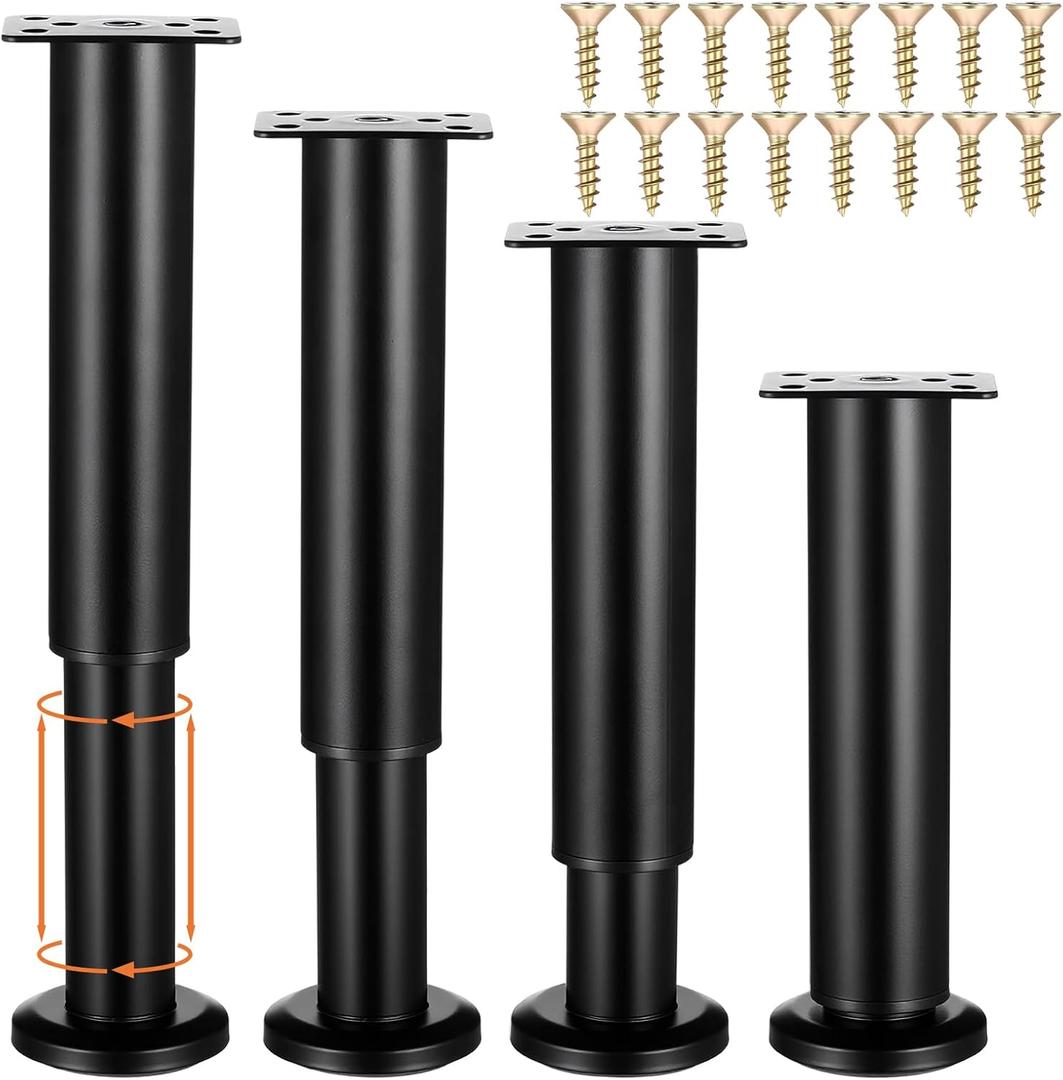 4 PCS Adjustable Furniture Legs, 7.08-13 Inch Heavy Duty Metal Support Legs for Bed, Sofa, Cabinet, Table, Black