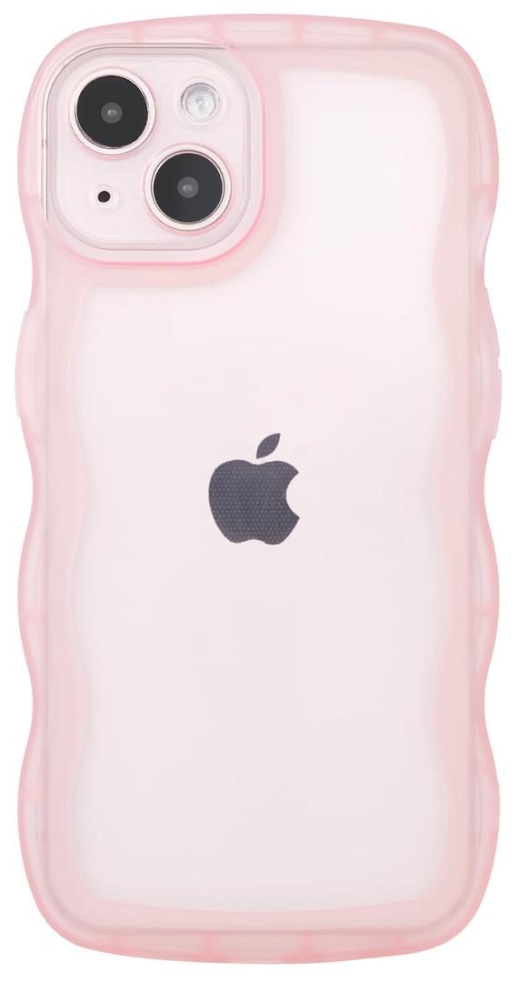 SKYLMW Compatible with iPhone 14 Case Wavy Frame Cute,Clear/Pink