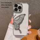 2 x Compatible for iPhone 16 Pro Max Case with Camera Lens Protector, Luxury Electroplated Cute Glitter Butterfly Quicksand Women Girls Phone Cover for iPhone 16 ProMax (Silver Butterfly)