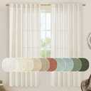 LAMIT Linen Sheer Curtains 72 Inch Length 2 Panels, Linen Textured Light Filtering Semi Sheer Back Tab and Rod Pocket Burlap Boho Neutral Drapes for Bedroom/Living Room, Ivory Cream, 52 x 72 Inch