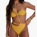 WDIRARA Women's One Piece Cheeky Cut Out Swimsuit Twist Front Asymmetrical Neck Swimwear Monokini L