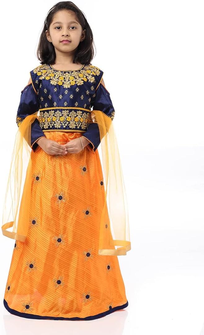 Ashwini Girls Skirt Top With Neck Embroidery Work | Readymade Indian Kids Ethnic Skirt Top 9Y