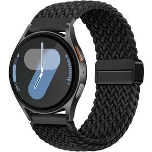 DaQin Magnetic Braided Band - Compatible with Samsung Galaxy Watch 7/6/5/4, 40mm/44mm, 20mm Stretchy Nylon Strap (Black)