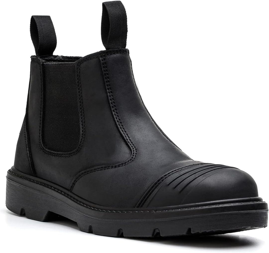 Steel Toe Boots for Men Waterproof, 6" Oiled Full Grain Leather Slip on Work Boots, Non-Slip, Puncture-Proof, Breathable, Comfortable Outdoor Lightweight Mens Work Boots (8, 2201 Black)