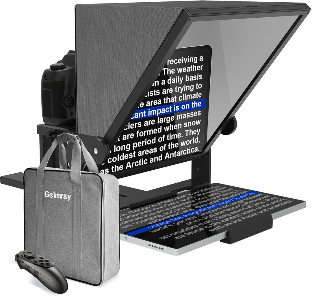 16-inch HD Wide-Angle teleprompter, manually Adjustable in Height and Compatible with Multiple Devices, with Remote Control and Free teleprompter app(16 inch)