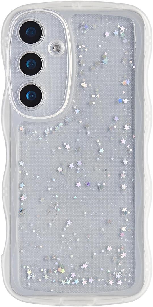 Glitter Case for Galaxy Note 20 Ultra, Cute Wave Frame Curly Shape Sparkly Shiny Cover, Samsung Galaxy Note 20 Ultra Bling Cover Stylish Durable Protective Case for Girls Women, Clear