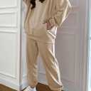 Fixmatti Women Hoodies Tracksuit Long Sleeve Sweatshirts Jogger Pant 2 Piece Outfits (Beige, M)