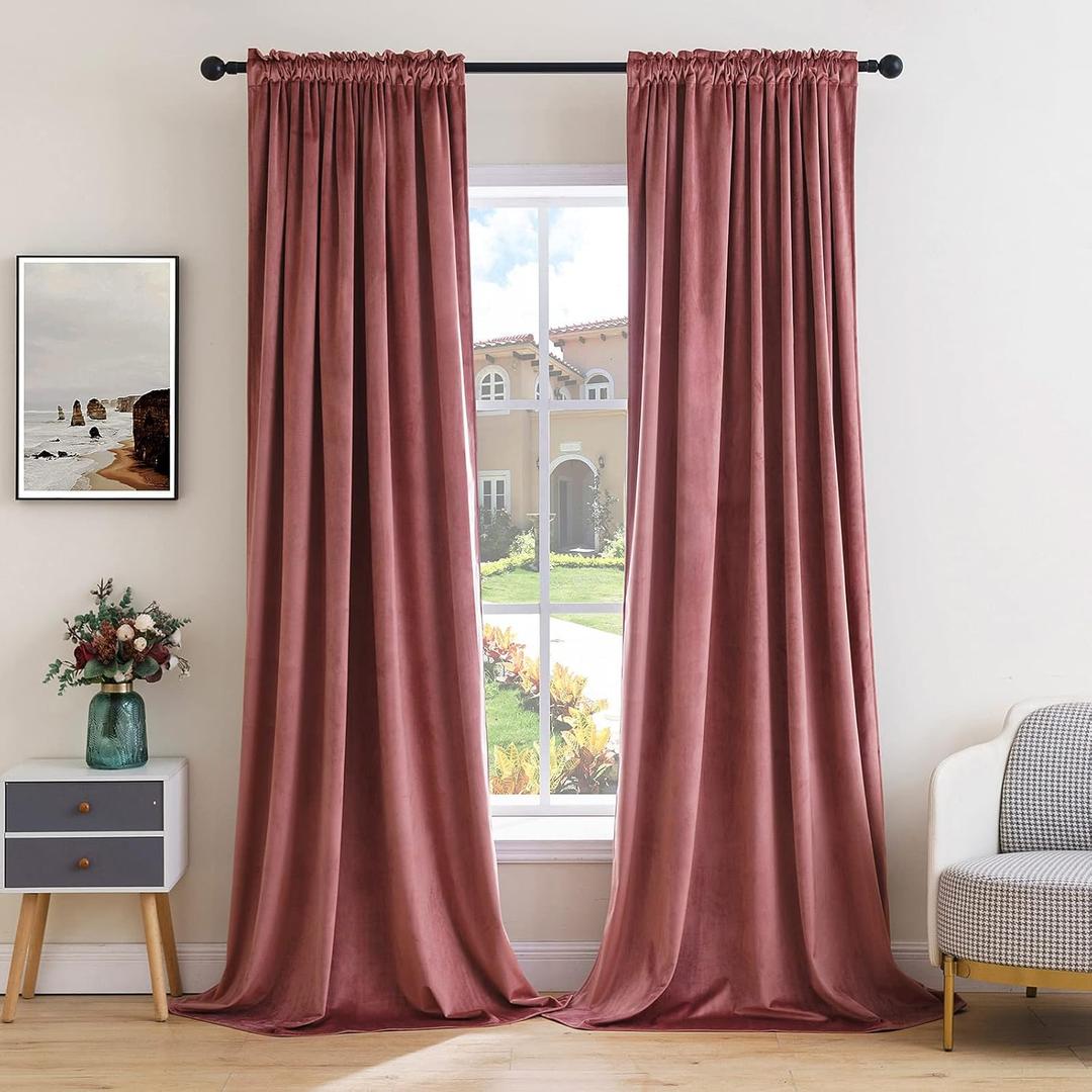 MIULEE Dusty Rose Pink Velvet Curtains Thermal Insulated Blackout Curtain Drapes for Bedroom Living Room Darkening 84 Inches Long Curtains Panels Rod Pocket, 52"W x 84"L (Pack of 2)
