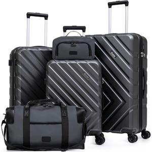 Luggage Sets 5 Piece, Suitcases with Wheels, ABS Hard Case Luggage with TSA Lock Spinner Wheels, Carry On Luggage Set(5 Piece Sets (20"/24"/28"/DB/TB)) (Wolf Grey)