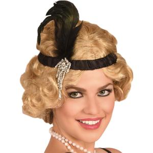 1920s Flapper Headpiece - Roaring 20s Feather Headband - Black