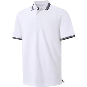 Men's Pique Polo Shirts Long Sleeve Cotton Blend Tipped Casual Collared Polo Shirts Business Classic Fit
