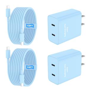 iPhone 17 16 15 Charger Fast Charging, 45W Dual USB C Phone Charger Block with 10FT Long Type C Cable Cord for Apple iPhone 17/Pro/Pro Max/17 Air/16 Pro/16 Pro Max/15 Plus/15 Pro/iPad/S25 Ultra(Blue)
