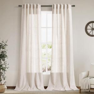 Nanspring Linen 102 Inch Long Curtains for Living Room 2 Panels Back Tab Pocket Semi Sheer Light Filtering Curtains Bohemian Rustic Beige Solid Color Drapes for Sliding Glass Door Bedroom 40x102