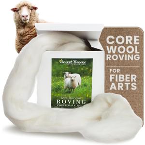 Wool Roving Top  8 OZ Natural Corriedale, Bulk Pack, Best Core Wool for Needle Felting Wool, Wool Felting, Dryer Balls, Yarn Roving - Ethically Sourced, Processed in USA - White Ecru, 29.5 Micron