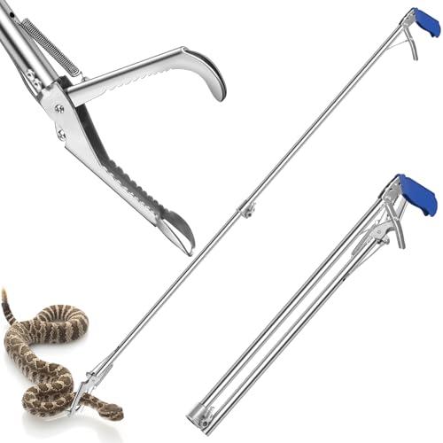 60" Stainless Steel Snake Tong - Foldable Snake Grabber Tool, Sponge Wrapped Non-Slip Grip Handle, 35mm Heavy Duty Tube, Aluminum Snake Jaws & Folded Lock, Snake Catcher for Safe Rattlesnake Catching SET OF 10