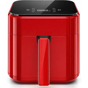 Simple Deluxe 8-in-1 Air Fryer 3 Qt, Digital Preset Airfryer with Overheat Protection and Auto Shut-Off, Nonstick and Dishwasher-Safe Basket for Fries, Bake, Roast, 60-Min Timer, Max 400F, 800W, Red, 3.17 QT