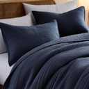 PALASSIO Striped Navy Blue 100% Cotton Quilt California Cal King Size Bedding Sets, Oversized Lightweight Channel Pick Stitch Textured Bedspread Soft Farmhouse Country Coverlet for All Season, 2 Shams