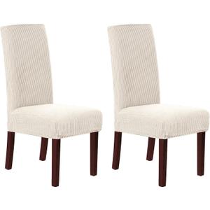 H.VERSAILTEX Stretch Dining Chair Covers Set of 2 Chair Covers for Dining Room Parsons Chair Slipcover Chair Protectors Covers Dining, Feature Textured Checked Jacquard Fabric, Ivory