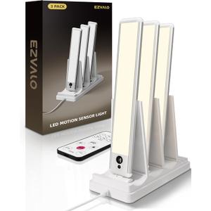 EZVALO Under Cabinet Lighting with Charging Station, Rechargeable Motion Sensor Light Indoor, Dimmable Closet Lights Wireless, 3500K, Motion Activated Under Counter Lights for Kitchen,Pantry(3 Pcs) (Warm White)