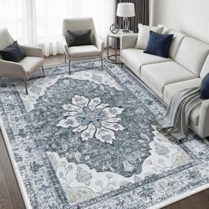 RELEANY Washable Area Rug, 5'x7', Grey/White/Beige