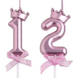 12th Birthday Candles, Rose Gold 12 Year Old Number Birthday Candles, Happy Birthday Party Cake Topper Decoration Gifts