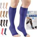 Truform Sheer Compression Stockings, 15-20 mmHg, Women's Knee High Length, Open Toe, 20 Denier, Purple, Large