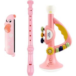 Toddler Musical Instruments Toy Trumpet, Harmonica, Recorder Flute for Kids Baby, Musical Toys Set for Children Boys Girls Ages 2 3 4 5, Pink (Pink)