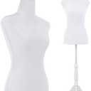 Mannequin Body Dress Form Torso Female Manikin 49.6-63.4 Inch Height Adjustable Wooden Tripod Stand High Density Foam Portable Display Mannequin (White)