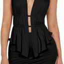 SOLY HUX Women's Sexy 2 Piece Outfits Hollow Out Asymmetrical Halter Top Bodycon Mini Skirt Party Club Sets (Black, S)