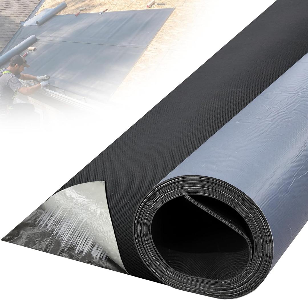 50mil EPDM Waterproofing Membrane for Roof Underlayment 16.5ft X 40in - Self-Adhesive Rubber Roofing Materials Heavy Duty Peel and Seal Roofing Roll for Patio, Rv, Metal Roof (Textured Surface)