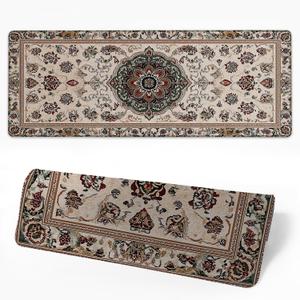 Desk Pad Brown Boho Floral Desk Mat for Keyboard and Mouse, Large Mousepad with Stitched Edges for Work Game Office, 31.5 x 11.8 in