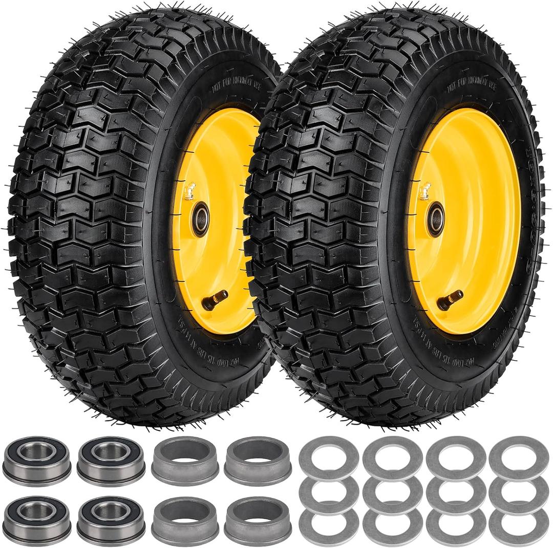 16x6.50-8 Lawn Mower Tires, 2Pcs Front Tire and wheel With 3" Offset Hub and 3/4" & 5/8" Precision Bearings &1" Bushings, Replacement for Riding Mower and Garden Tractor Front Wheel, Tubeless Tires