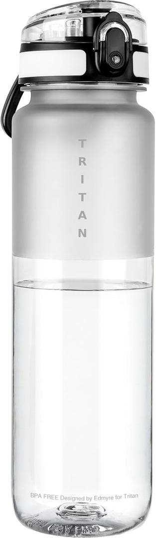 32oz Water Bottle with Chug Lid, Frosted & Clear Tritan BPA-Free, Leakproof, Wide Mouth, Portable Sports Water Bottle for Gym, Office, Travel, Outdoor (Transparent)
