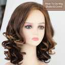 RENERSHOW Brown Highlight Short Wavy Wigs for White Women Brown Mixed Blonde Curly Wig Synthetic Hair Replacement Wig for Daily Party Use