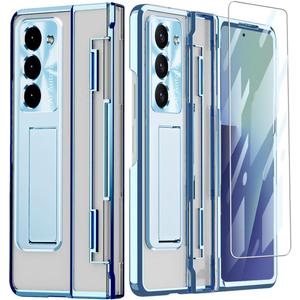 for Samsung Galaxy Z Fold 7 Case with Hinge Protection, All-Inclusive Integrated Hinge Cover Built in Screen Protector Kickstand Crystal Clear PC Slim Protective Case for Z Fold 7 Blue