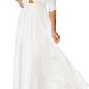 Zebaexf Women Summer Half Sleeve Backless Long White Dresses A Line Flowy Ruffled Vintage Elegant Maternity Dress (White)