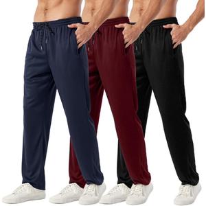 3PC or 5PC Men's Zipper Jogger Pants, Breathable & Flexible Fit, Comfortable for Sports & Casual Wear, Sweatpants for Men (Medium, Black/Maroon/Navy)
