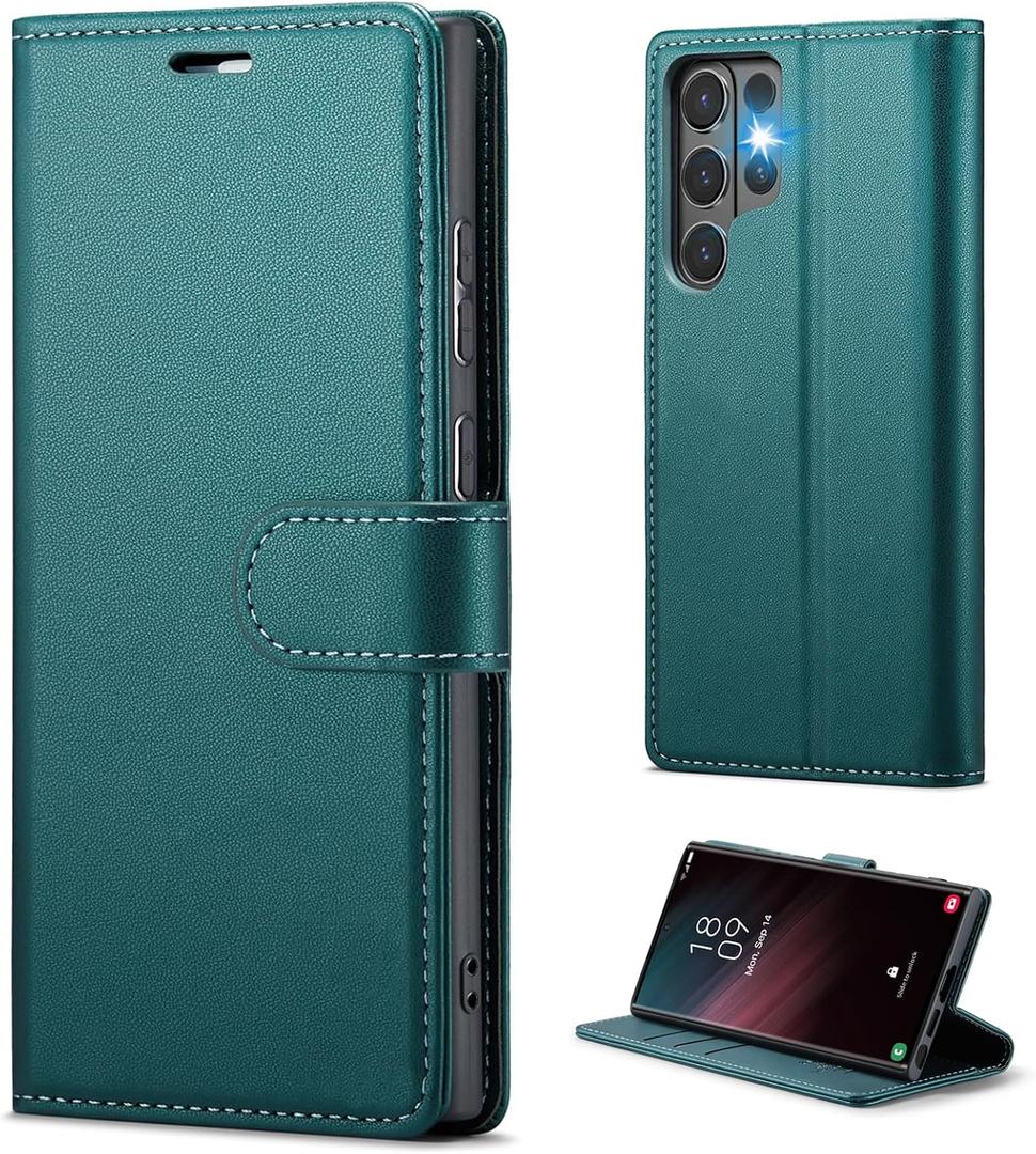 for Samsung Galaxy S26 Ultra 6.9" Wallet Case, PU Leather Folio Flip Cover with Kickstand, RFID Blocking Credit Card Slots & Shockproof Protection (Blue-Green, Samsung Galaxy S26 Ultra)