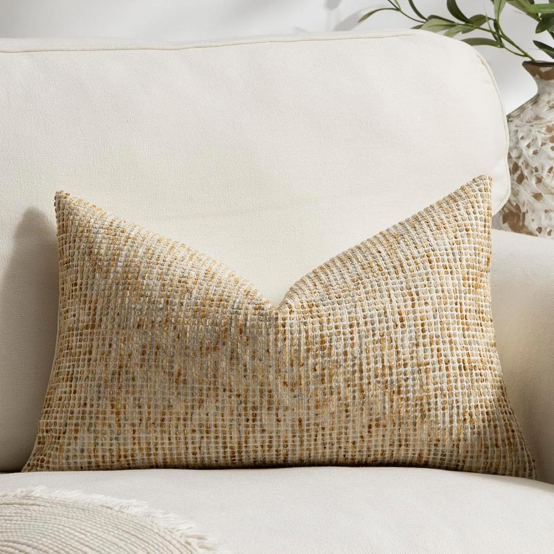 Pack of 1 Neutral Lumbar Pillow Covers 14x24 Boho Textured Dots Stripe Chenille Rectangular Decorative Throw Pillow Cases Accents for Living Room Couch Bed Farmhouse Home Decor, Sudan Brown