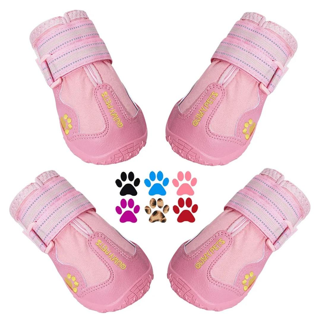QUMY Dog Shoes for Large Dogs, Medium Dog Boots & Paw Protectors for Winter Snowy Day, Summer Hot Pavement, Water-Resistant in Rainy Weather, Outdoor Walking, Indoor Hardfloors Skid-Resistant Sole, Size 6