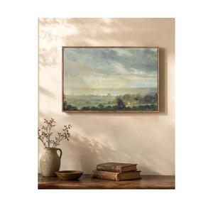 ElfLuna Wood Framed Canvas, Vintage Green Grassland Landscape PrintVintage grassland framed canvas. Retro farmhouse style, HD print, solid wood frame, lovely indoor wall decor, 24" L x 16" W