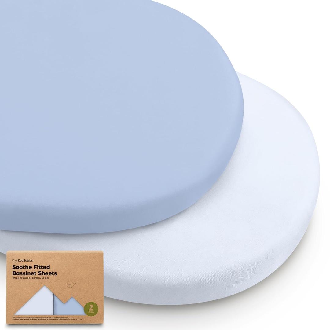 2-Pack Organic Bassinet Sheets for Girls, Boys - 100% Cotton Bassinet Mattress Sheets Compatible with Halo Bassinest Swivel Sleeper, Graco, Baby Delight, Chicco, Fitted Bassinet Sheets (Blue Flax) (Universal Fit 33 x 17)