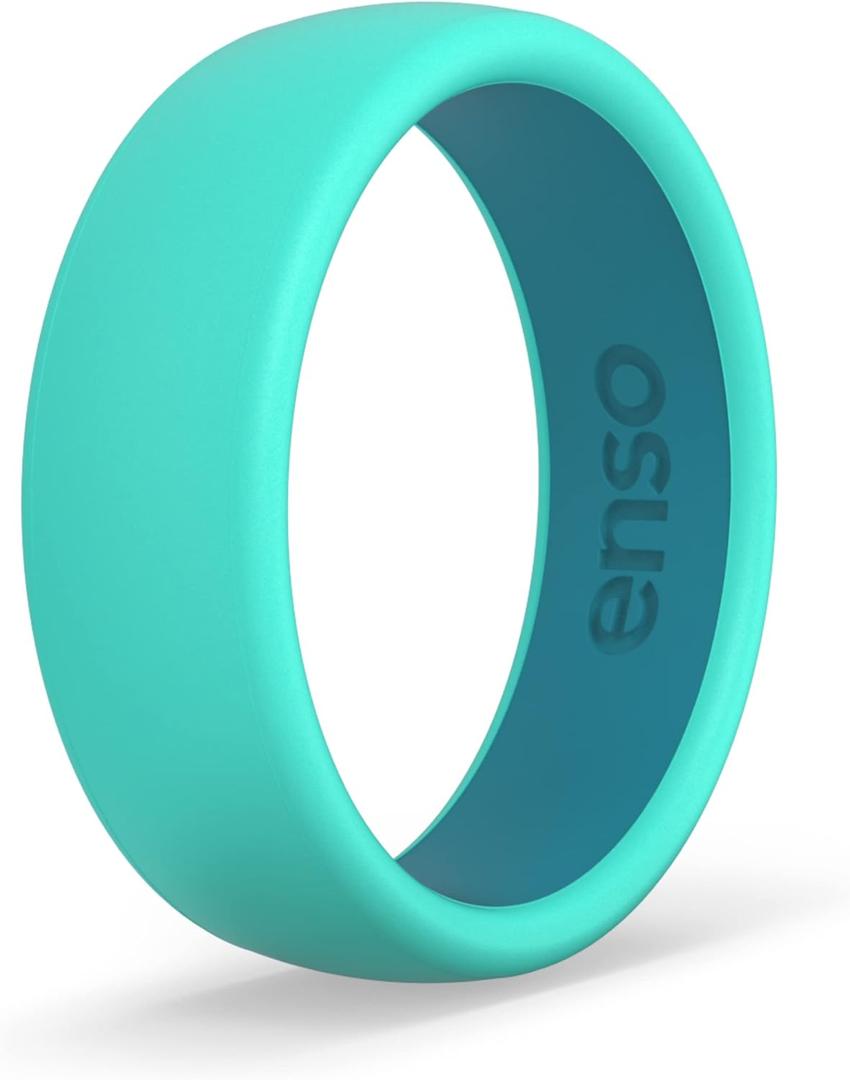 Enso Rings Dual Tone Silicone Wedding Ring  Two Tone Hypoallergenic Wedding Band  Comfortable Band for Active Lifestyle - Medical Grade Silicone  1.75mm Thick Unisex Band (Teal/Aqua)