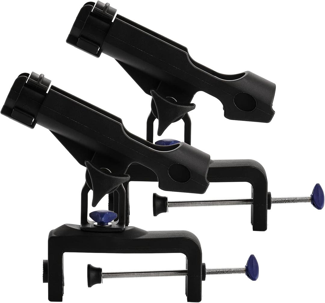 ZENFUN 2 Pack Fishing Boat Rods Holder, 360 Degree Rotation Adjustable Fishing Rods Racks, Large Clamp Opening Folding Rod Holder for Canoe, Kayaks, Easy Installation, Bonus Screws