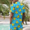 Goodstoworld Male Hawaiian Romper Fashion Zipper Slim Fit Jumpsuit with Pocket S-XXL (Blue, XXL)