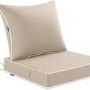 MIULEE Beige Outdoor Seat Cushion 22x24 Inch Waterproof & 3 Year Fade Resistant Deep Seat and Back Cushion for Patio Furniture Chair Sofa Couch with Handle and Adjustable Straps