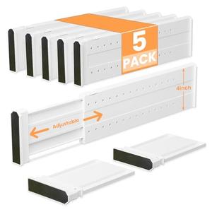 REBECAT 5 Pack Drawer Dividers for Clothes Adjustable Drawer Dividers 4" High Expandable from 15"-21" for Dresser Baby Clothes Bathroom,Bedroom Kitchen and Office Storage，White
