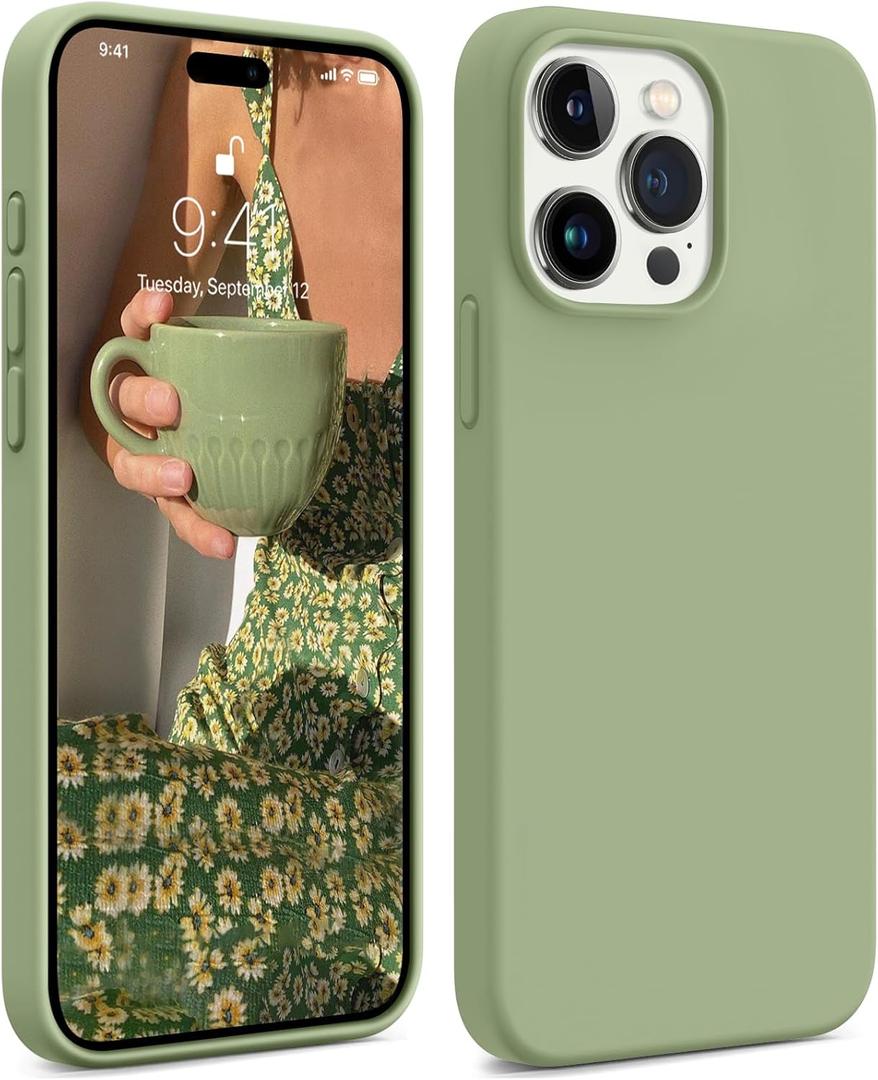 AOTESIER Compatible with iPhone 15 Pro Max Case, [Military Shockproof Protection] Silicone Phone Case Anti-Scratch Soft Microfiber Lining Flexible Bumper Case, 6.7 inch, Tea Green